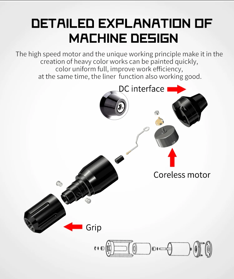 YILONG Ручка стиль короткая роторная татуировка машина без сердечника двигатель постоянного тока подключен 3,5 дюйма Длина