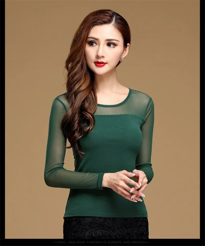 Tops Womens Blouse Shirt Black White Sexy Long Casual Long Sleeve Lace Blusas Under Shirts Elastic Tops and Blouses Women New