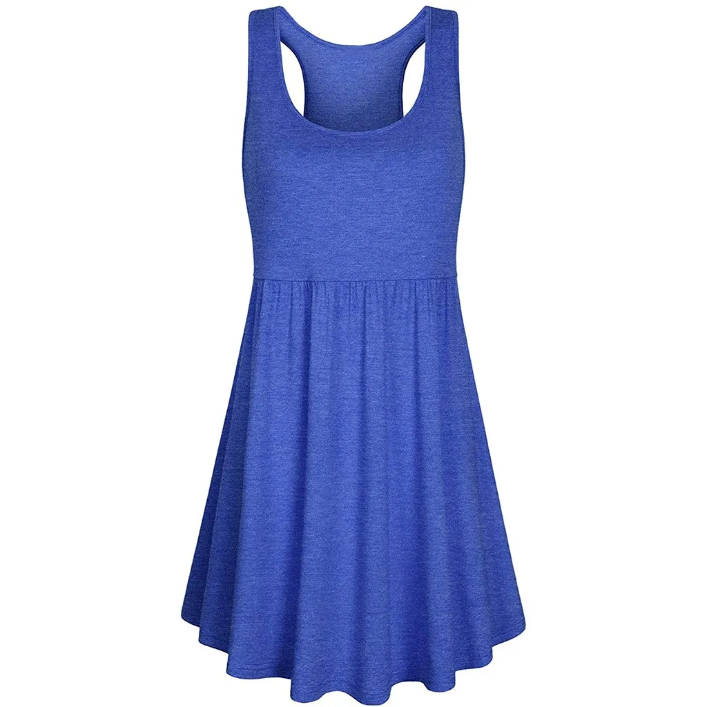 

JAYCOSIN 2019 New Summer Women Dress Blue Tank Sleeveless Adjustable Strappy Draped Solid Sports Straight Beach Sundress 9032539