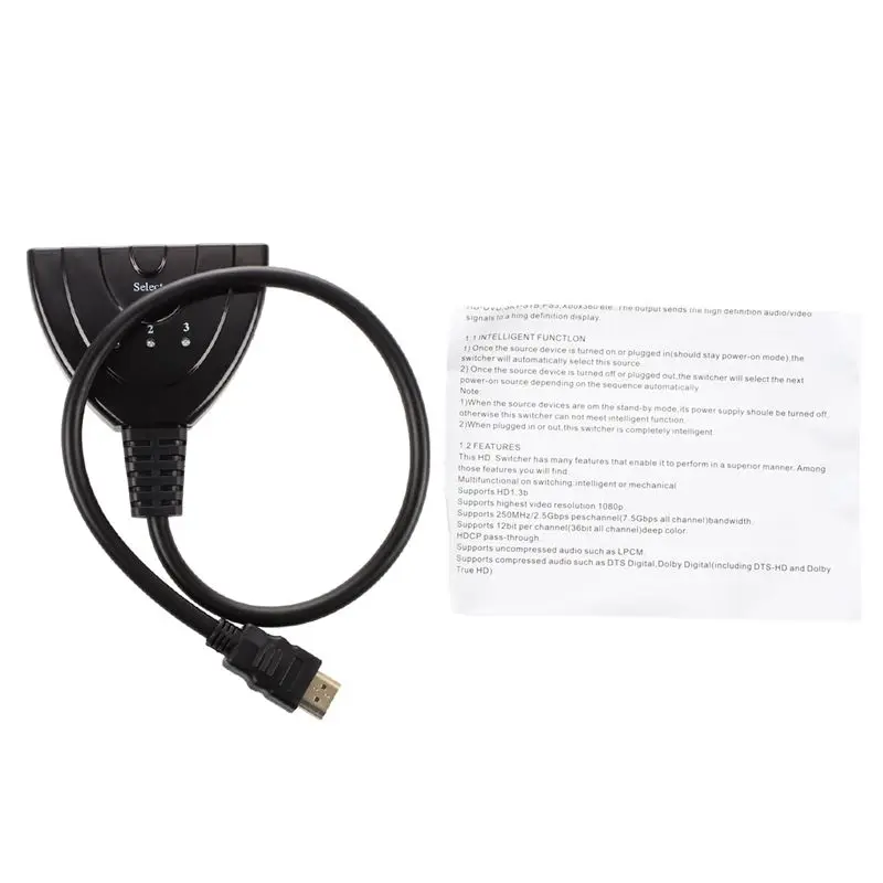 Купить HDMI коммутатор с 3 портами Full HD, черный из Китая