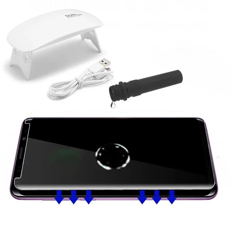 Жидкий УФ Клей закаленное стекло протектор экрана для samsung Galaxy S9 S10 Plus Note 9 Note 10 2 шт стекло+ 2 шт Клей+ 1 большой светильник
