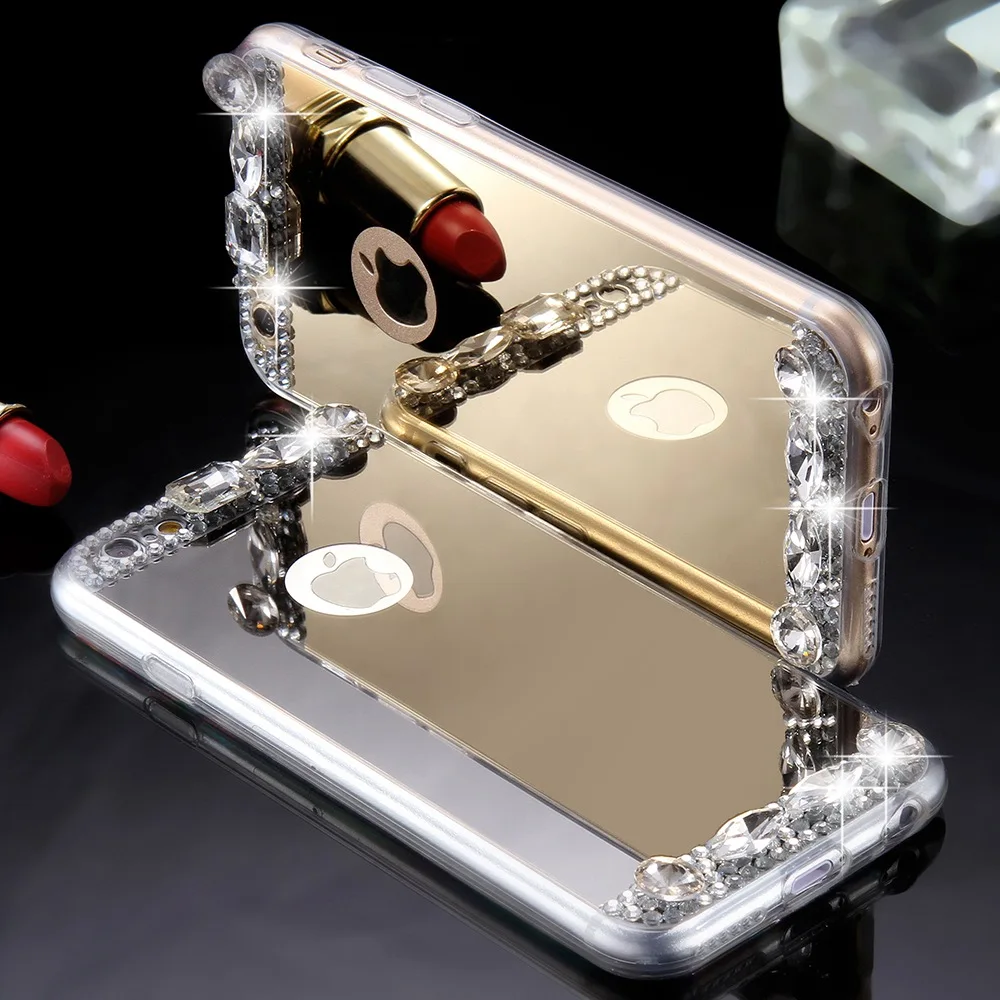 Kisscase 2018 Sexy Bling Сool кристалалми и стразами для iPhone X 7 6 S Plus Алюминий Зеркало задняя