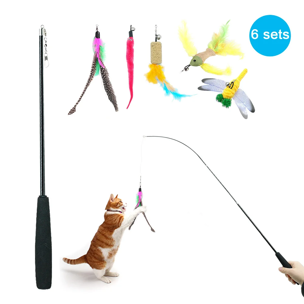 Cute Kitten Cat Wands Toy Interactive Pet Fish Feather Toys Flexible