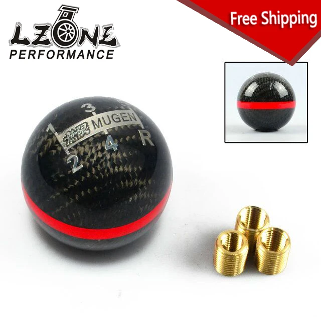FREESHIPPING Real Carbon Fiber MUGEN Gear Shift Knob 5 Speed Manual Automatic Spherical Shift Knob For