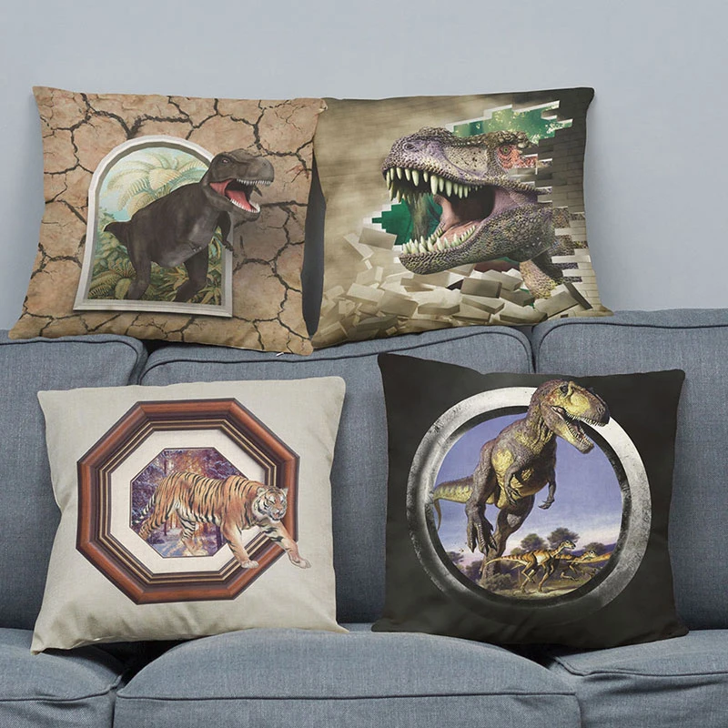 

3D Cushion cover animals pattern Dinosaurs and sharks linen/cotton pillow case Home decorative pillow cover seat pillow case