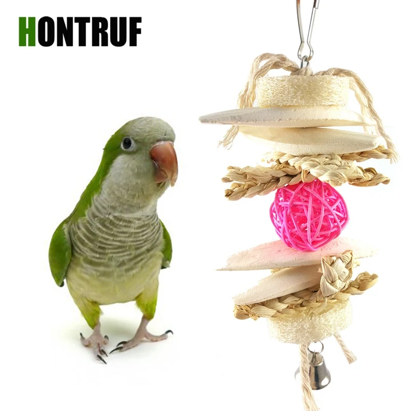 

Pet Bird Calcium Supplements Parrot Wooden Pet Toys Natural Loofah Corn Leaf Parrot Bite Toy Grinding Toy Cuttlefish Bone String