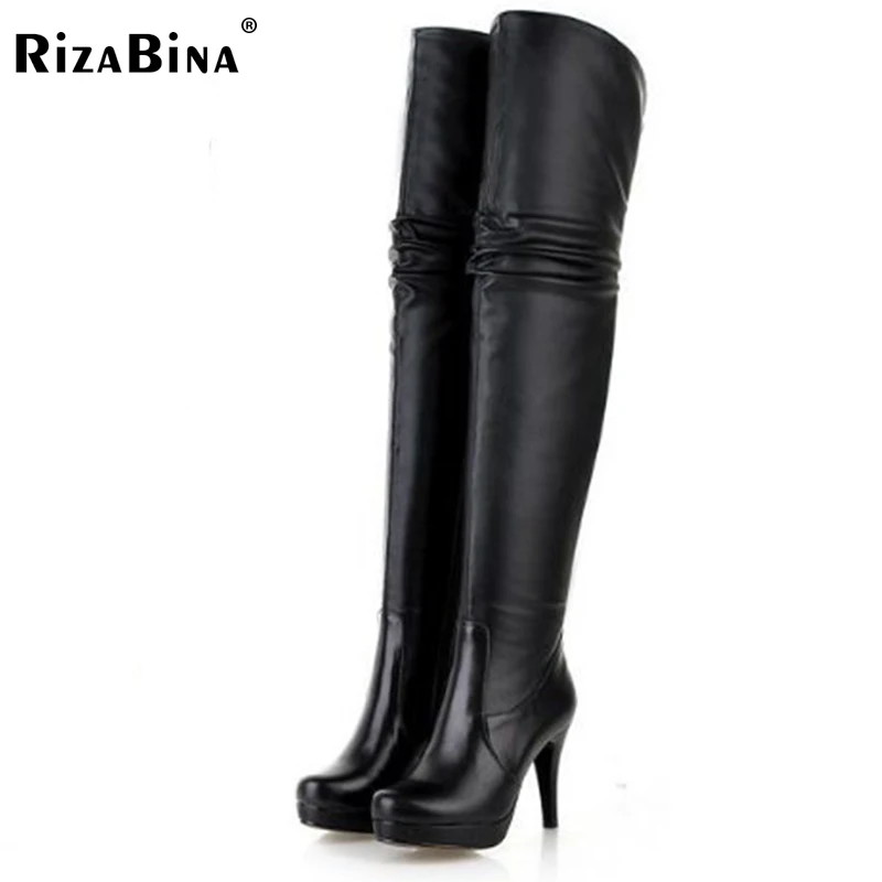 

RizaBina Free shipping ladies real leather over knee boots fashion high heel women boot quality footwear shoes R205 size 33-43