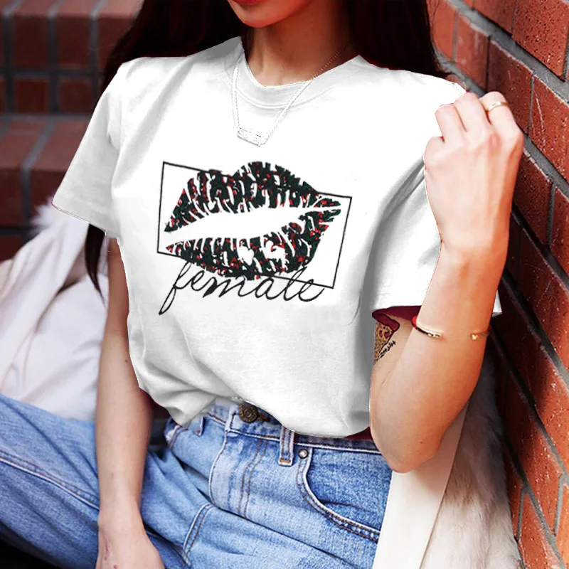 Новая модная женская футболка Сексуальная футболка с принтом губ Женская Летняя Повседневная футболка с круглым вырезом футболки с коротким рукавом Femme Harajuku топы