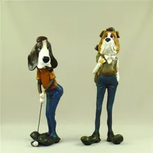 Vintage Sausage Dog Golf Player Statue Personated Resin Bulldog Linksman Sculpture Decor Art and Craft Embellishment Accessories