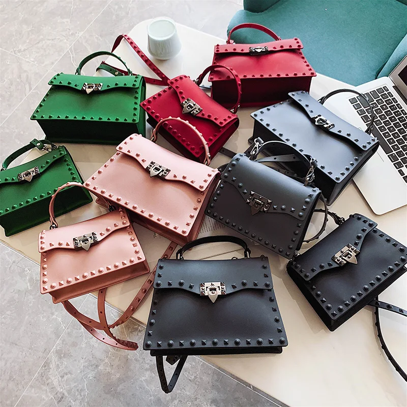 

Women Messenger Bags Luxury Handbags Women Bags Designer Jelly Rivet Bag Fashion Shoulder Bag Females High quality PVC Handbags