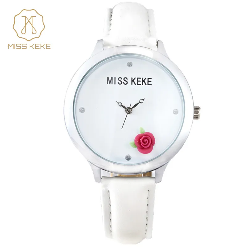 Фото Женские мини часы Miss Keke винтажные с объемным цветочным рисунком розами Женские мини часы Miss Keke винтажные с объемным цветочным рисунком розами