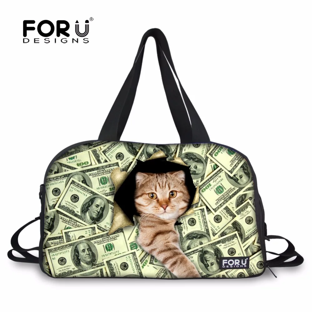 

FORUDESIGNS Casual Women Men Travel Luggage Bags Cute Animal Cat Dog Prints Canvas Duffle Bags For Teenage Overnight Tote Bag