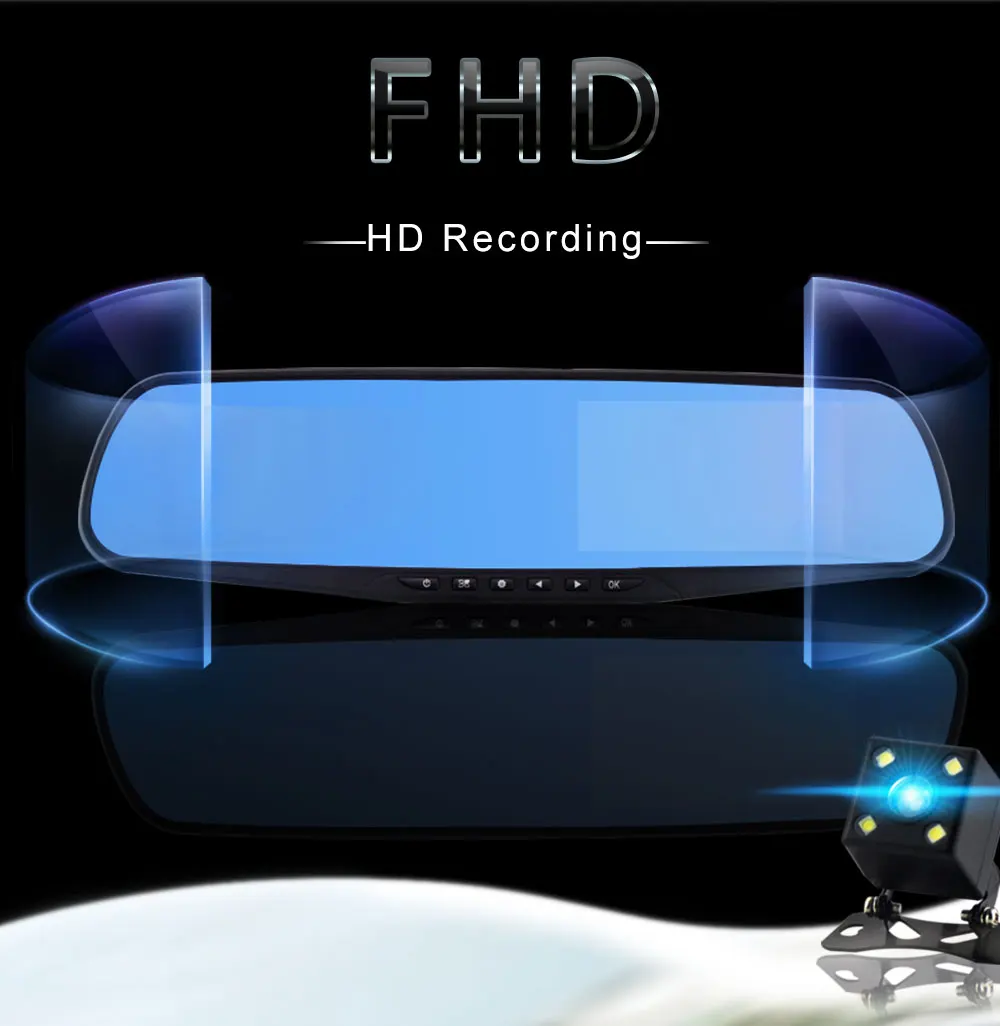 

Full HD 1080P Car Dvr Camera Auto 4.3 Inch Rearview Mirror Digital Video Recorder Dual Lens Registratory Camcorder
