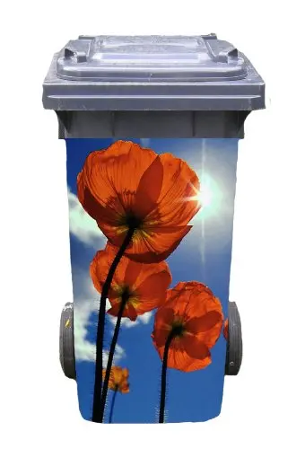 

Free shipping DIY Red Flowers Adhesive Removable Waterproof Sticker Decals Rubbish bin trash can Cover sticker 120liter 240liter