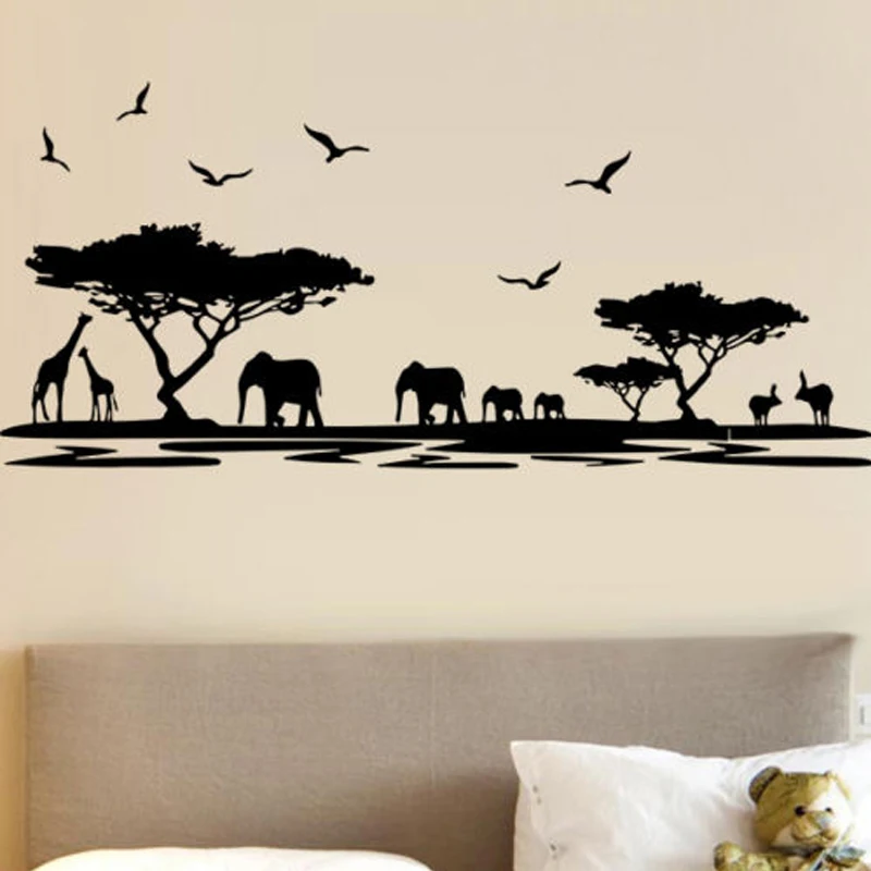 Us 9 98 25 Off Nature Africa Elephants Giraffes Animal Wall Stickers For Nursery Kids Room Wallpaper Decals Bedroom Home Murals Vinyl Art L491 In Us 9 98 25 Off Nature Africa Elephants Giraffes Animal Wall Stickers For Nursery Kids Room Wallpaper Decals Bedroom Home Murals Vinyl Art L491 In