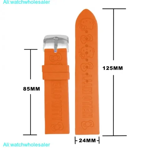 24mm Cat Orange Cartoon Silicone Jelly Rubber Lady Watch Band Straps WB1085H24JB