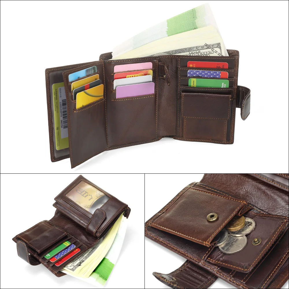 MISFITS Vintage Men Wallet Genuine Leather Short Wallets Male Multifunctional Cowhide Male Purse Coin Pocket Photo Card Holder