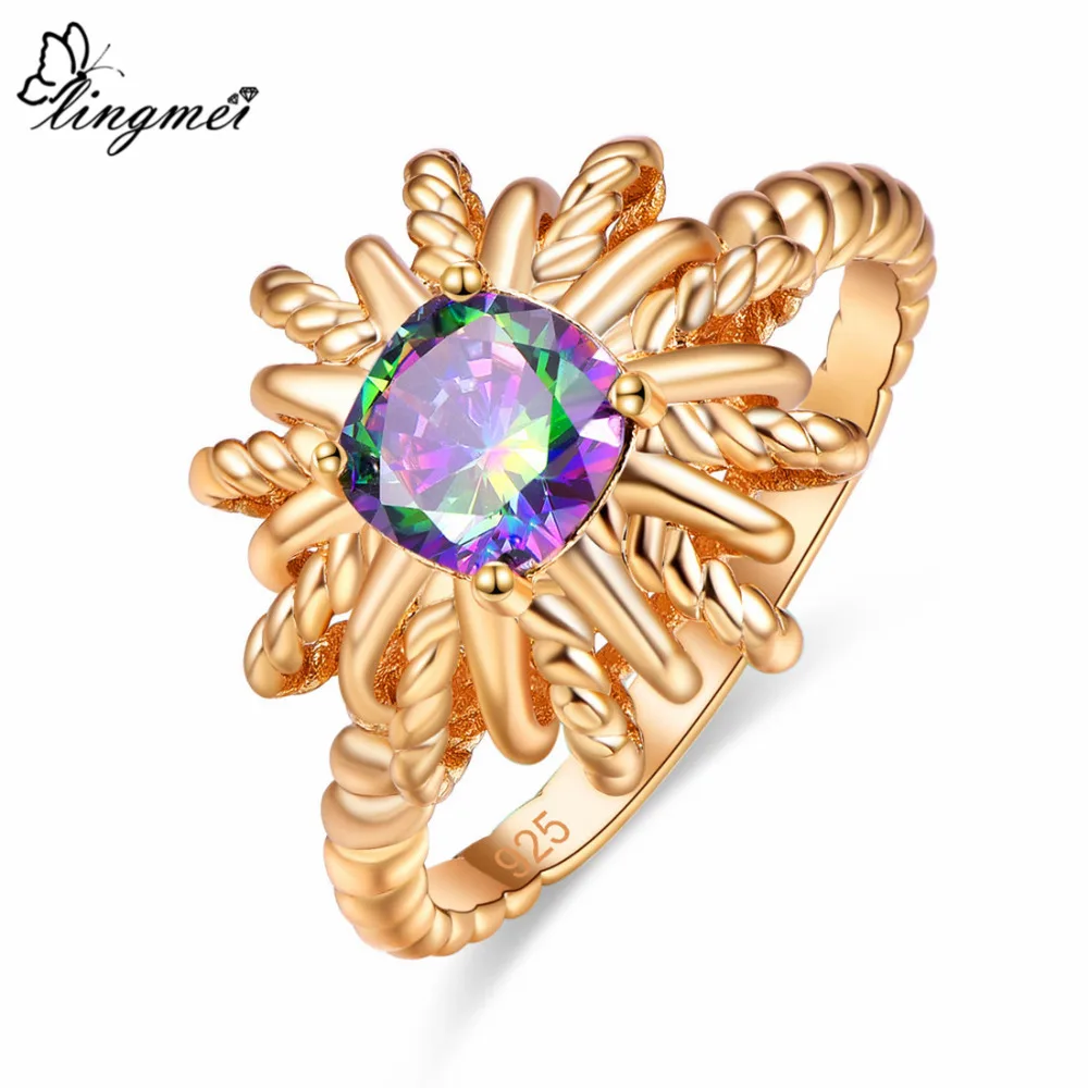 lingmei New Arrival Square Cut Multi &amp Purple Cubic Zirconia GoldRing Size 6-9 Party Popular Women Jewelry | Украшения и