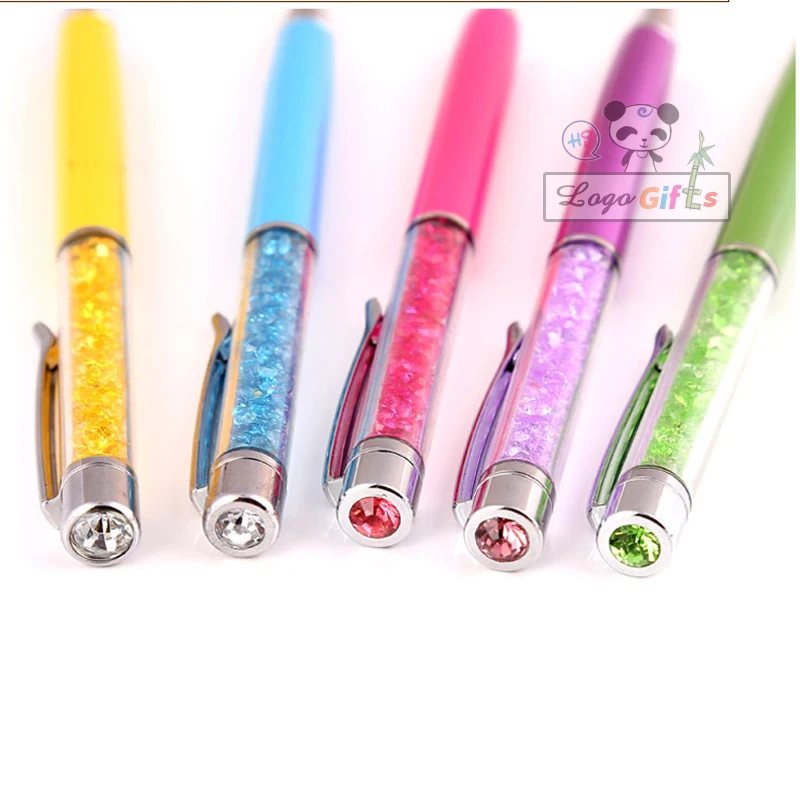 

Fashion wedding crystal wedding pens with diamondsin front 10pcs a lot 10colors custom printing with your wedding date and text