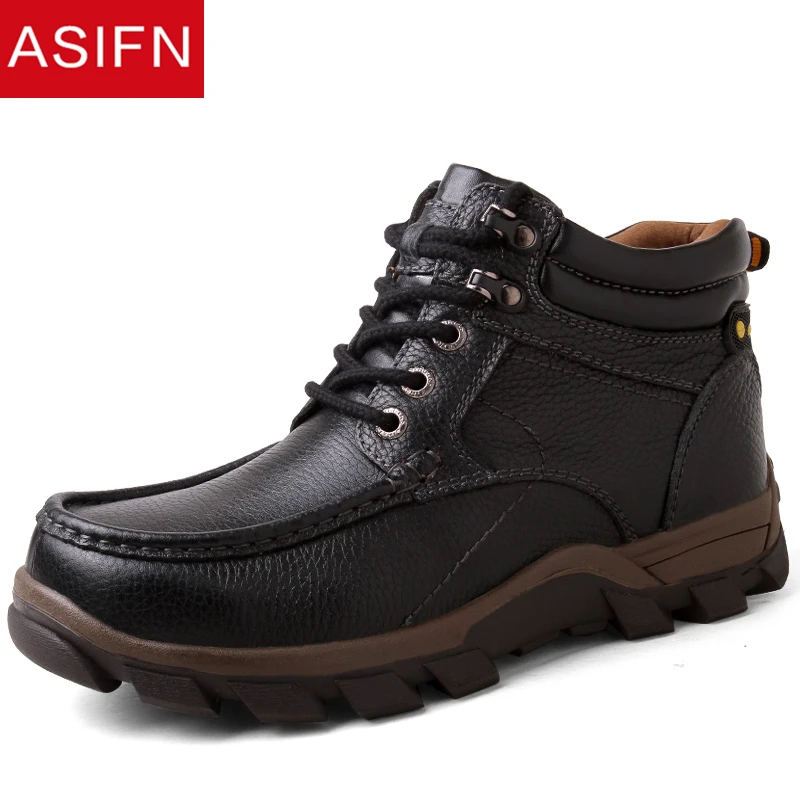 

ASIFN men winter leather boots Natural Cow Leather Handmade Retro Winter Shoes male Outdoor Anti-skid zapatos de hombre
