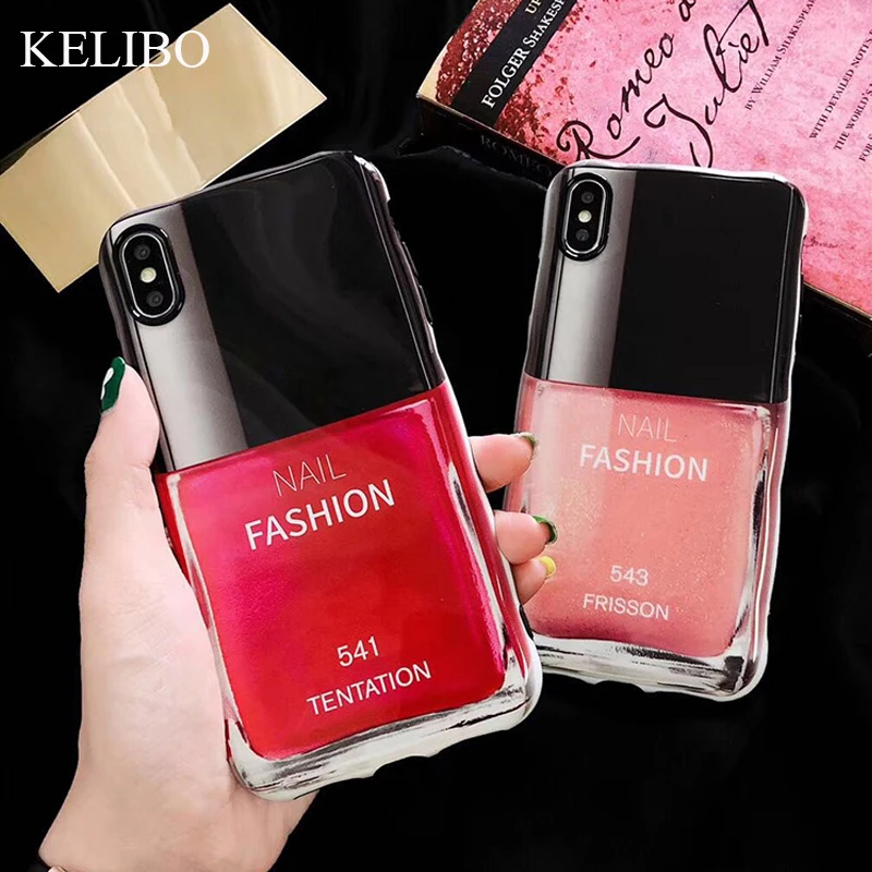 

Fashion Glitter Phone Case For iPhone XS Max XR X 8 7 Plus 6 6s Plus Cases Luxury Perfume Nail Soft IMD Back Cover Coque Capa