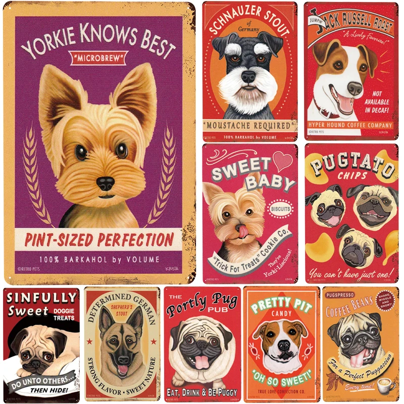 

[inFour+] New Cute Pet Dogs Metal Signs Home Decor Vintage Tin Signs Pub Home Decorative Plates Metal Sign Wall Plaque Metal