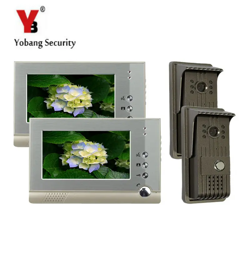 

YobangSecurity 7"LCD Monitor Wired Video Intercom Doorbell Video Door Phone Bell Kits Monitor,Unlock,Dual-way 2 Camera 2 Monitor