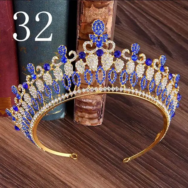 Винтажная королевская принцесса диадема и короны свадебная диадема украшения для волос для женщин розовый синий кристалл украшения для волос - Окраска металла: 32