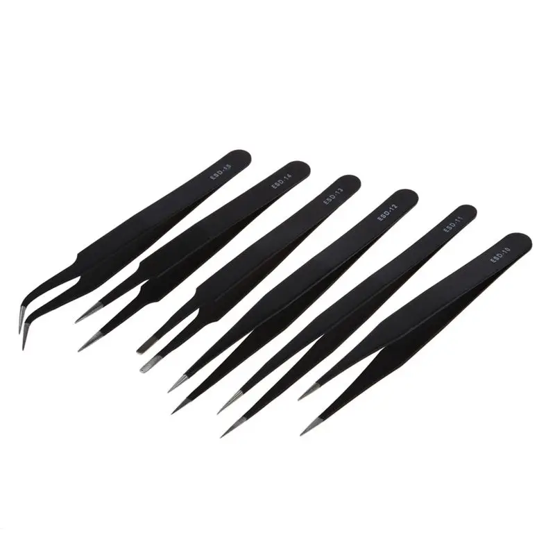 

6 pcs Professional Safe Anti-static Tweezers Repairing Maintenance Tools ESD