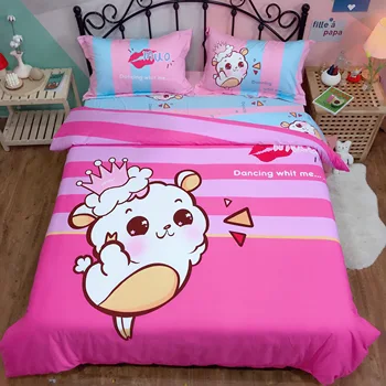 

Cute bedding sets quilt cover Cartoon 100% Cotton Bed Sheet Twin Queen King Size girls Duvet Cover Set pink stripe bedclothes