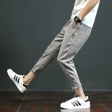 Новинка; Лидер продаж! Клетчатые брюки длиной до щиколотки мужские летние повседневные брюки-шаровары большого размера узкие брюки с галстуком эластичные штаны 8 Тонкие штаны 5XL