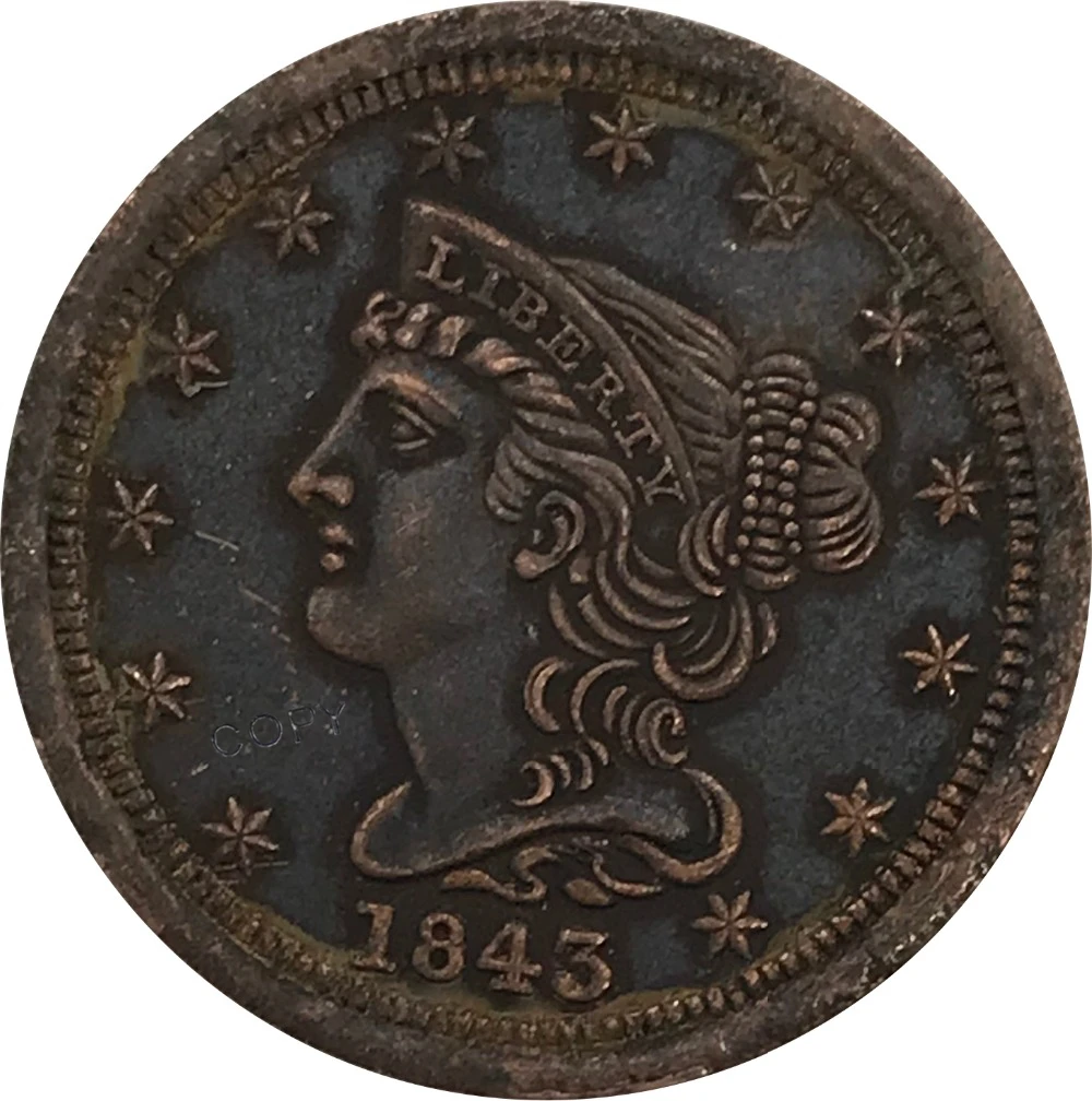 Коллекционная монета из красной меди 1843 доллар США Безвалютные монеты 
