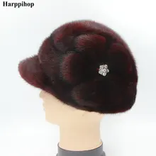 Натуральная норковая меховая шапка для женщин зимняя меховая шапка с цветком сбоку новое поступление хорошее качество разноцветная Женская Роскошная