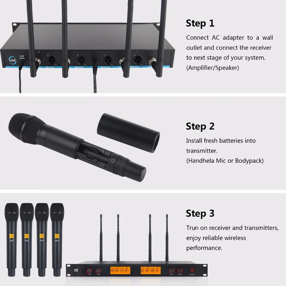 XTUGA A400 Metal Material 4-Channel UHF Wireless