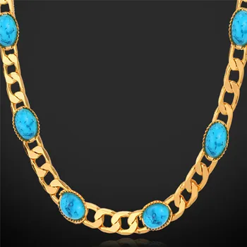 

Kpop Necklaces For Women Choker Gold Color Blue Stone Necklaces Fashion Jewelry 55CM Long Vintage Necklace N101