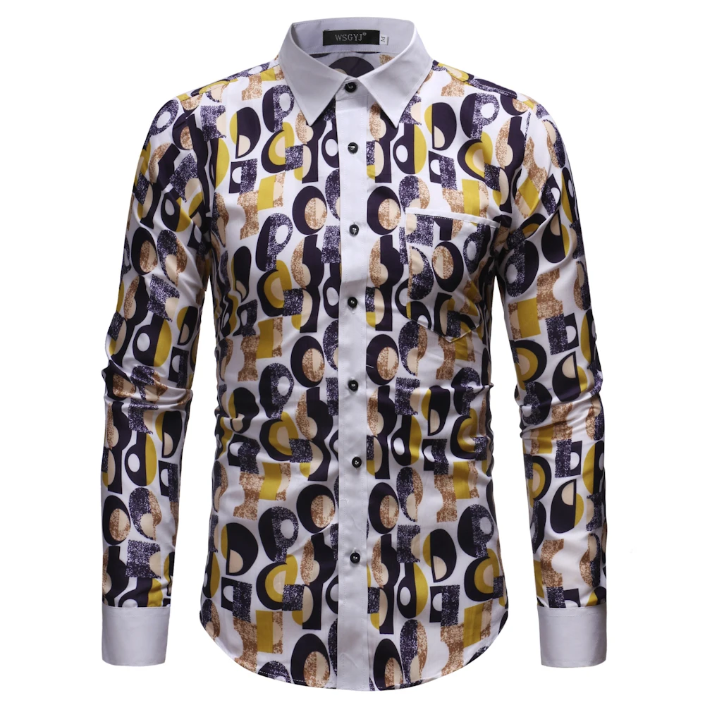 Shirt Men's 2019 Fashion Print Long Sleeve Shirts Men's Casual Business Social Shirt High Quality Brand Dress Shirt Camisa