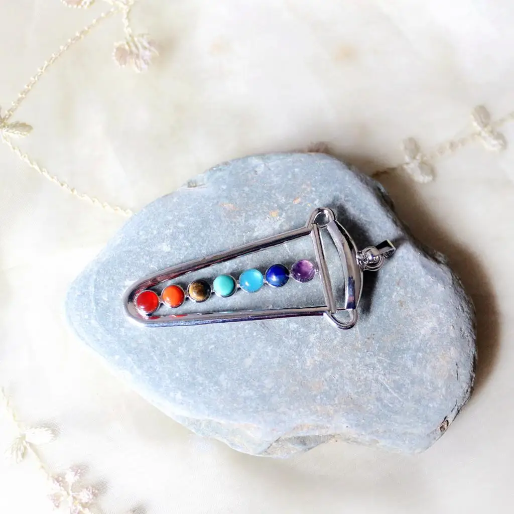 Phenovo Fashion 7 Chakra Colorful Crystal Energy Pendant for lapis lazuli Redstone Pendants Necklace Fashion Jewelry