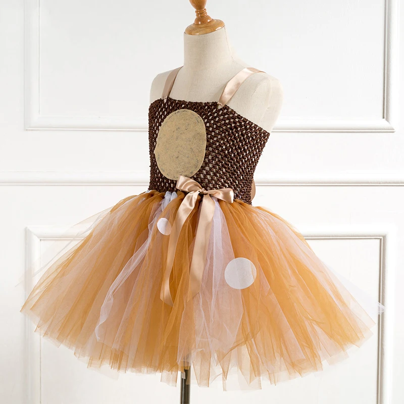 Fawn Bambi Sika Deer Tutu Dress Halloween Costume For Baby Girls Kids Birthday Party Dress Children Cosplay Animal Sika Deer