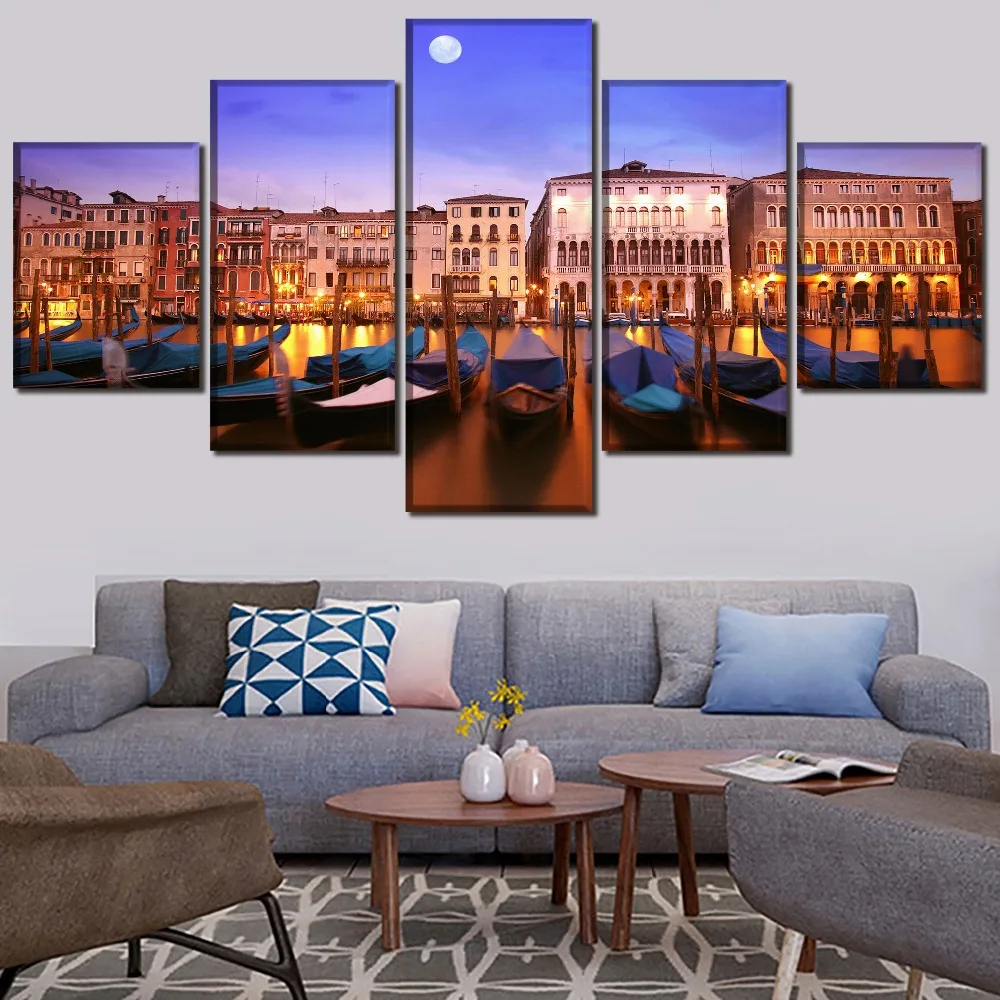 

5 Panel Venice City Landscape Picture Ship Painting Home Decor Wall Art Modular Picture Top-Rated Canvas Print Modern Artwork