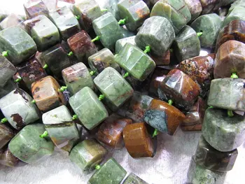 

high quality large genuine mookaite green opal tiger eye stone rutilated quartz 15mm full strand cubic triangle faceted jewelry