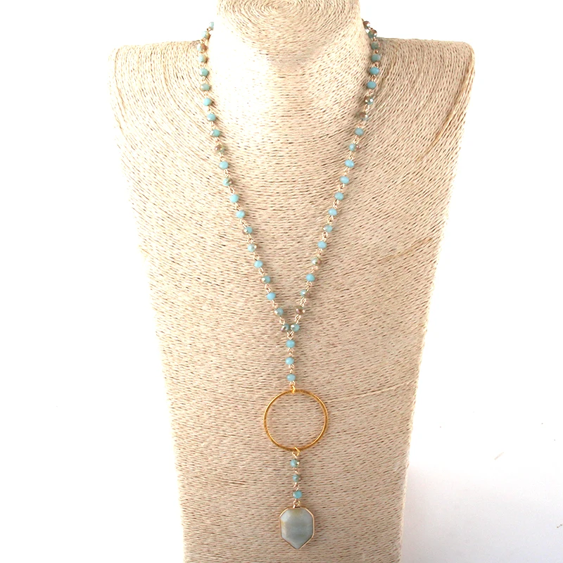 Модные ювелирные изделия 6 мм из натурального камня четки цепи и стеклянные бусины камень кулон ожерелье s женское этническое ожерелье