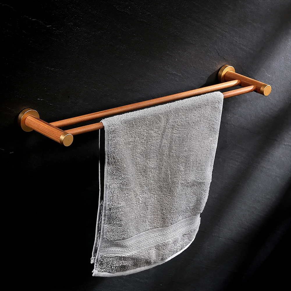 A1 Bathroom hardware hanging towel rack double pole towel wooden frame wx6221015in Towel Bars