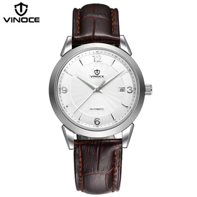 VINOCE men casual fashion watch sports watch font b mechanical b font movement waterproof leather strap