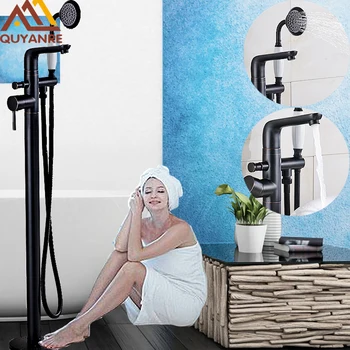 

ORB Single Handle With Plastic Handshower Floor Standing Bathroom Tub Mixed Water Bath Faucet Hot and Cold Water Tap Black Color