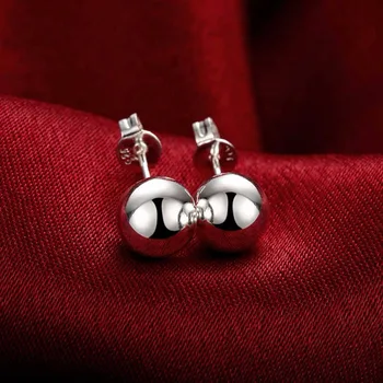 

925 Silver Round 8/10mm Bead Stud Earrings Fashion Charm Solid Silver Women Jewelry Earrings