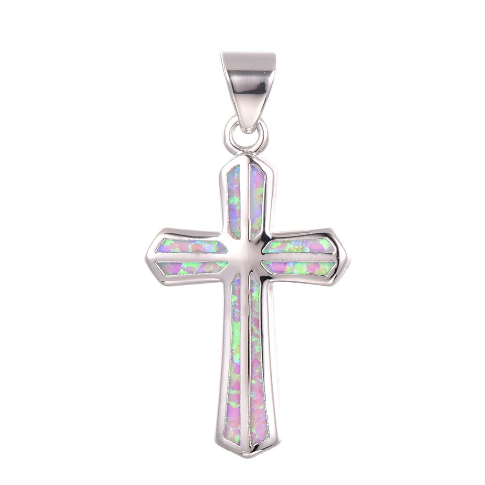 Free Shipping Pink Fire Opal Cross Pendant 925 Sterling Silver Cross