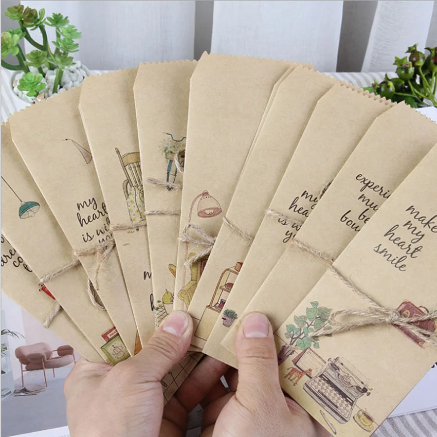 5pcs/pack Vintage Style Multifuction Mini Kraft Paper Envelopes Office Wedding Party Invitation Supplies Party Favor 88x195mm