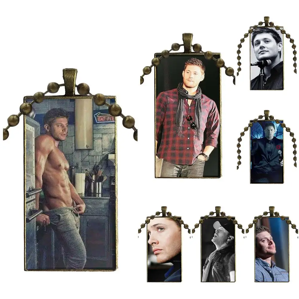 

Supernatural Jensen Ackles For Child Vintage Jewelry Bronze Plated With Glass Cabochon Choker Long Pendant Rectangle Necklace