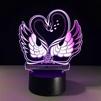

Valentine's Day Two Swans 7 Color Lamp 3d Visual Led Night Lights For Kids Touch Usb Table Lampara Lampe