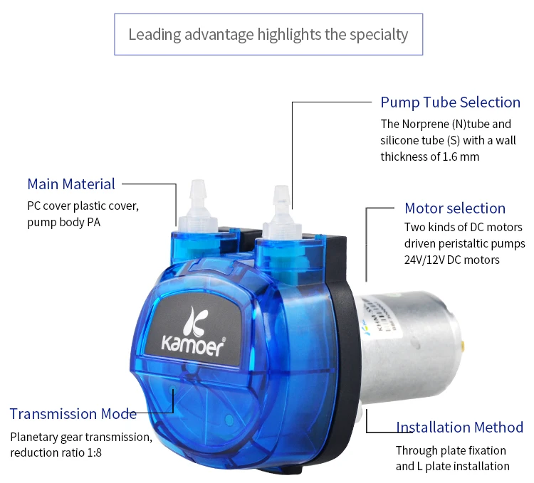 Kamoer KHM перистальтический насос Высокоточный двигатель постоянного тока с пластиковым зубчатым приводом(Norprene tunbe или силиконовая трубка